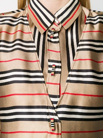 Shop Burberry Striped Cardi-shirt Neutral