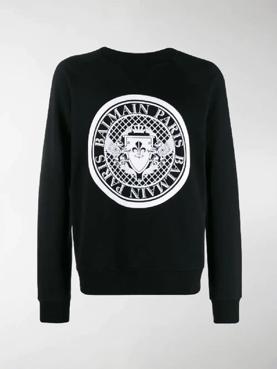 Shop Balmain Logo Crest Sweatshirt In Black