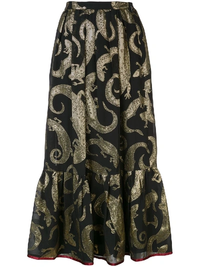 Shop Gucci Long Ruffle Skirt In Black