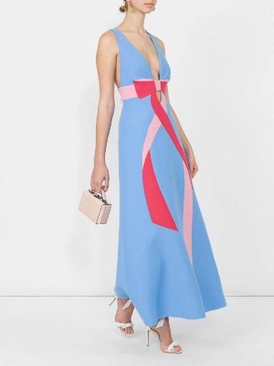 Shop Gucci Wool Silk Dress With Bow Intarsia In Blue