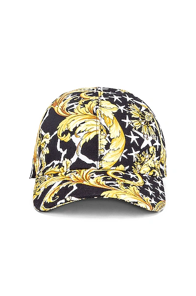 Shop Versace Print Baseball Hat In Black & Gold