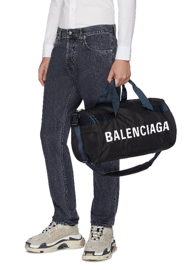 Shop Balenciaga 'wheel' Logo Print Gym Bag