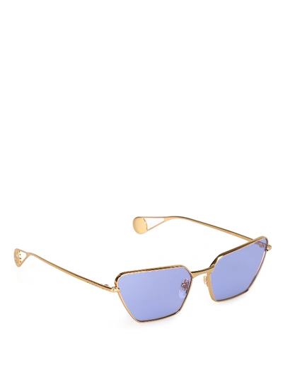 Shop Gucci Purple Lens Gold-tone Metal Sunglasses