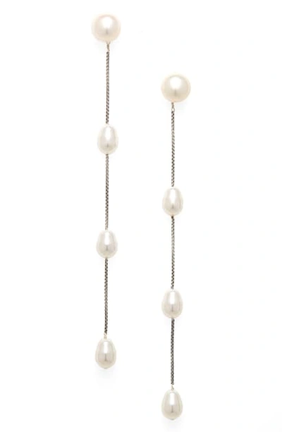 Shop Sophie Buhai Medium Freshwater & Imitation Pearl Linear Drop Earrings In Sterling Silver/ Faux Pearl