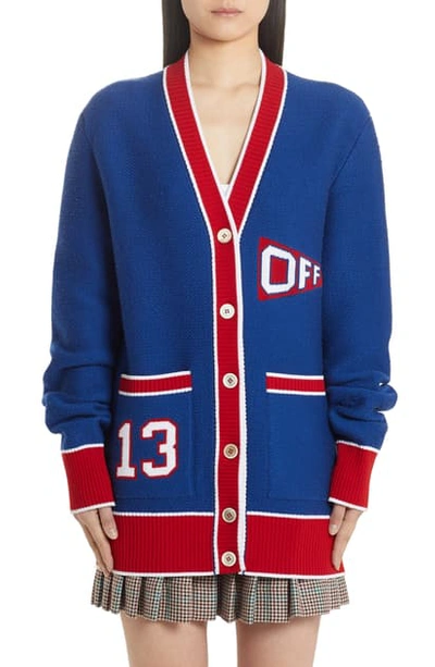 Shop Off-white Flag Cardigan In Blue Red