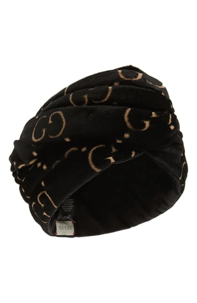 Shop Gucci Gg Jacquard Velour Headband In Black/ Beige