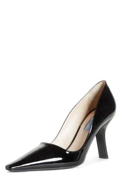 Shop Prada Asymmetrical Heel Pump In Black Patent