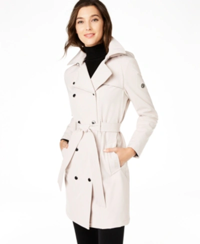 Shop Calvin Klein Hooded Double-breasted Water-resistant Trench Coat, Created For Macy's In Fig