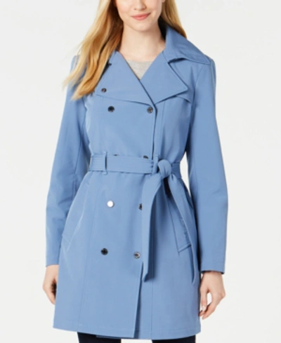 Shop Calvin Klein Hooded Double-breasted Water-resistant Trench Coat, Created For Macy's In Blue Crush