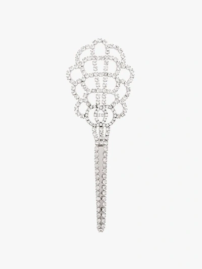 Shop Gucci Silver Tone Crystal Embellished Gg Hair Clip In Metallic