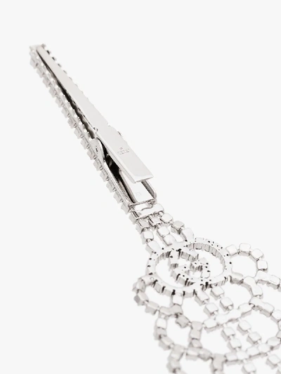 Shop Gucci Silver Tone Crystal Embellished Gg Hair Clip In Metallic