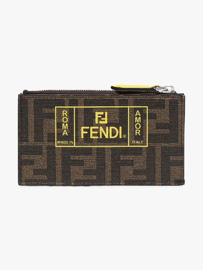 Shop Fendi Brown Ff Logo Print Wallet