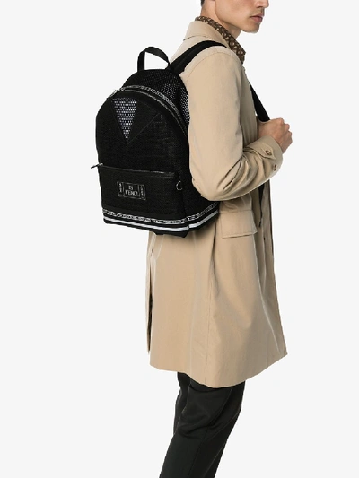 Shop Fendi Black Logo Print Mesh Backpack