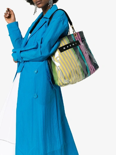 Shop Marni Multicoloured Striped Tote Bag In Yellow