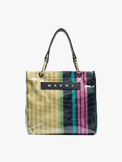 Shop Marni Multicoloured Striped Tote Bag In Yellow