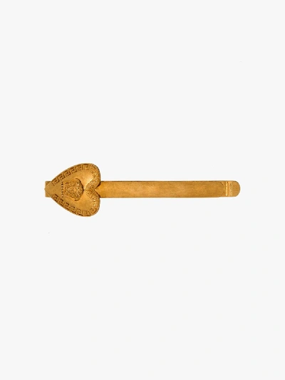 Shop Versace Gold Tone Heart Logo Hair Pin