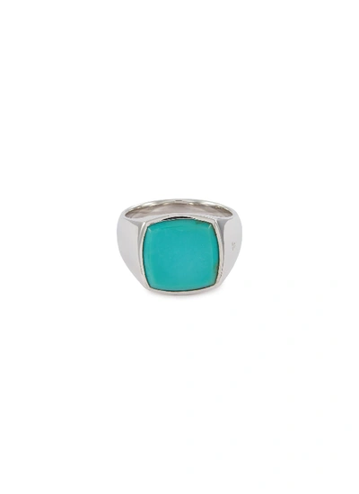 Shop Tom Wood 'cushion Turquoise' Silver Signet Ring - Size 56 In Metallic