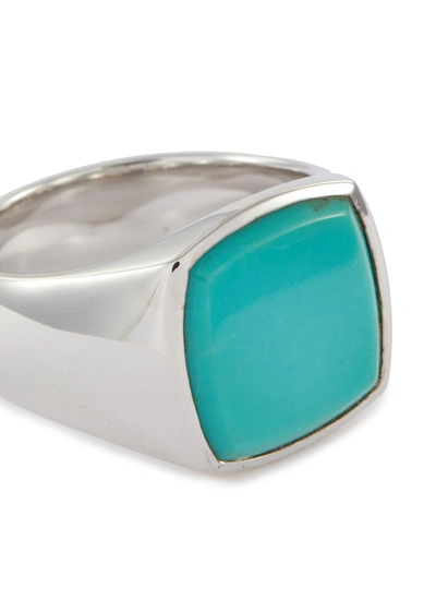 Shop Tom Wood 'cushion Turquoise' Silver Signet Ring - Size 56 In Metallic