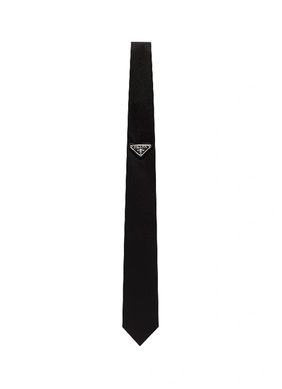 Shop Prada Logo Plate Nylon Tie In Black