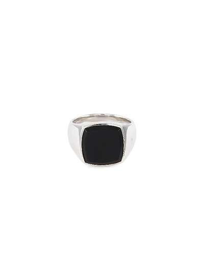 Shop Tom Wood 'cushion Onyx' Silver Signet Ring - Size 56 In Metallic