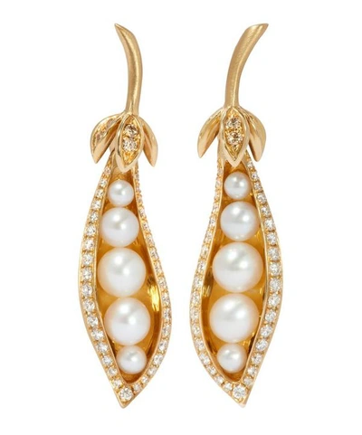 Shop Annoushka 18ct Gold Mythology Diamond And Pearl Peapod Drop Earrings