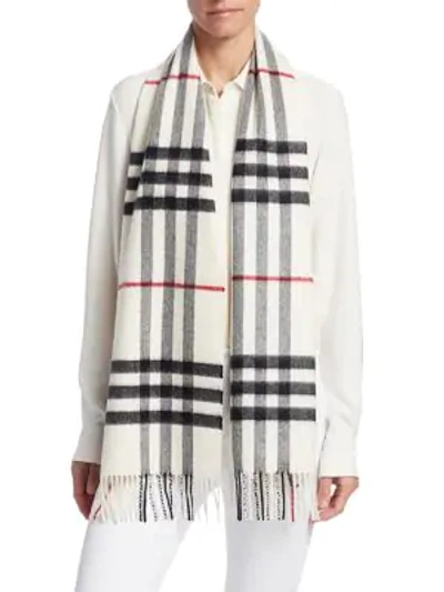 Shop Burberry Giant Icon Cashmere Scarf In White