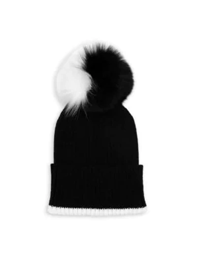 Shop Adrienne Landau Fox Fur Pom-pom Knit Hat In Black White