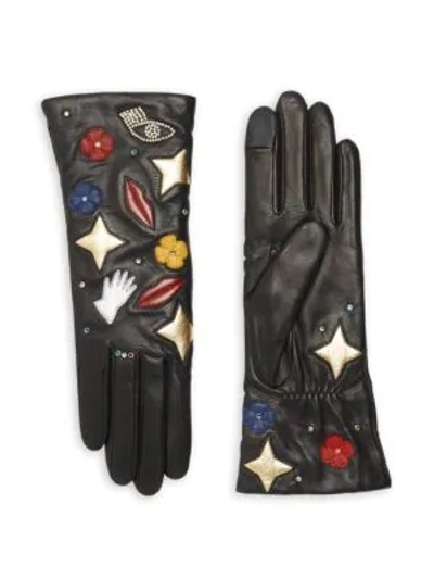 Shop Agnelle Patch Cashmere-lined Leather Gloves In Black