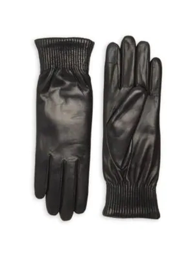 Shop Agnelle Soraya Rabbit Fur-lined Leather Gloves In Black