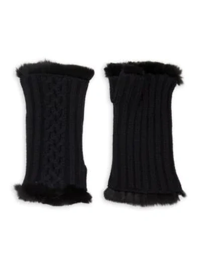Shop Agnelle Women's Victoire Rabbit Fur-lined Fingerless Gloves In Black