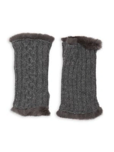 Shop Agnelle Victoire Rabbit Fur-lined Fingerless Gloves In Grey
