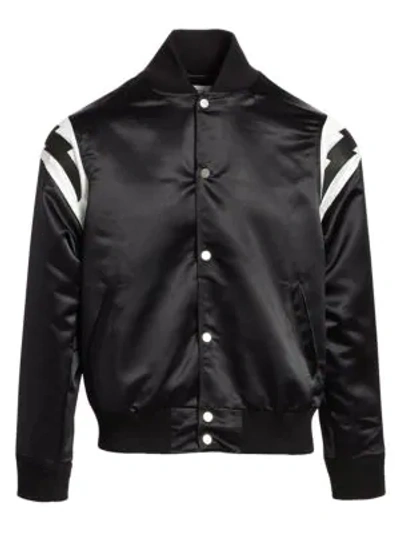 Shop Rhude Lightning Varsity Jacket In Black