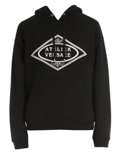 Shop Versace Logo Hooded Sweatshirt In Nero