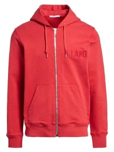 Shop Helmut Lang Zip-up Logo Hoodie In Oxidized Red