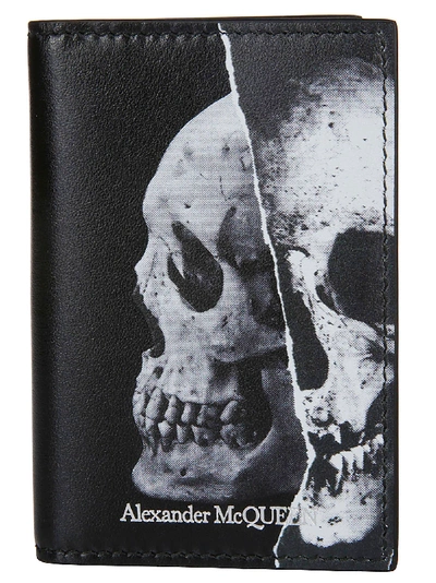 Shop Alexander Mcqueen Skull And Rose Print Billfold Wallet In Black