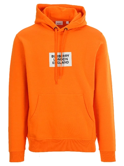 Shop Burberry Logo Print Hoodie In Bright Orange