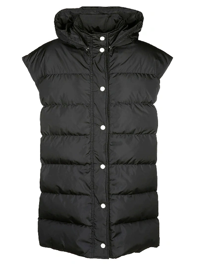 Shop Msgm Sleeveles Hooded Down Jacket In Black