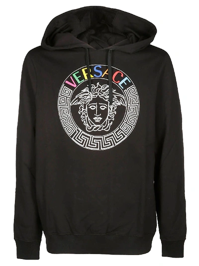 Shop Versace Medusa Logo Print Hoodie In Black