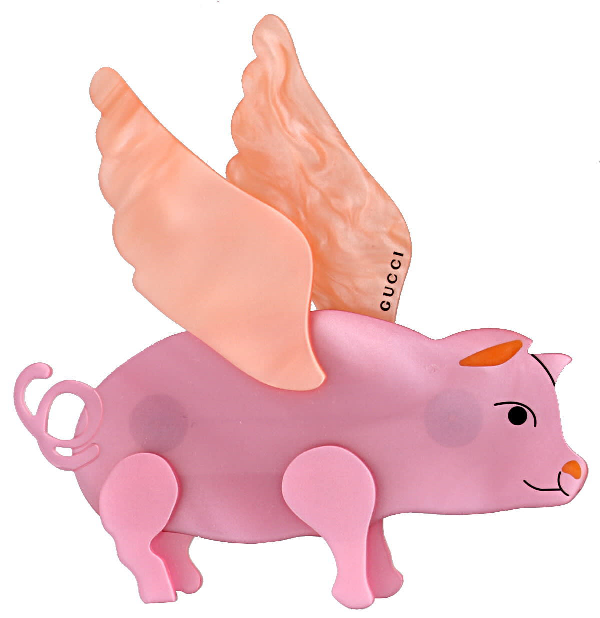 Gucci Flying Pig Brooch In Pink/salmon 