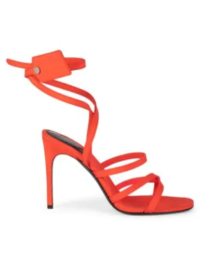 Shop Off-white Women's Zip-tie Satin Stiletto Sandals In Orange