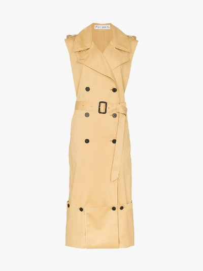 Shop Jw Anderson Fold Up Hem Sleeveless Trench Coat In Brown