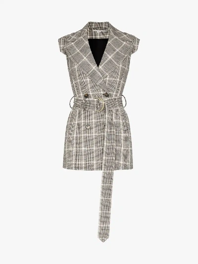 Shop Stella Mccartney Check Print Belted Wool Waistcoat In Brown
