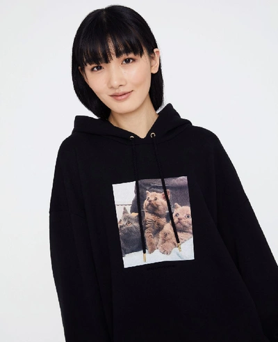 Shop Stella Mccartney Black Cat Print Hoodie