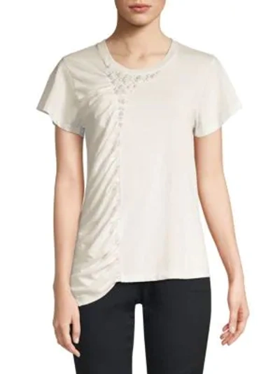 Shop Joie Sikoya Cotton Draped Tee In Porcelain