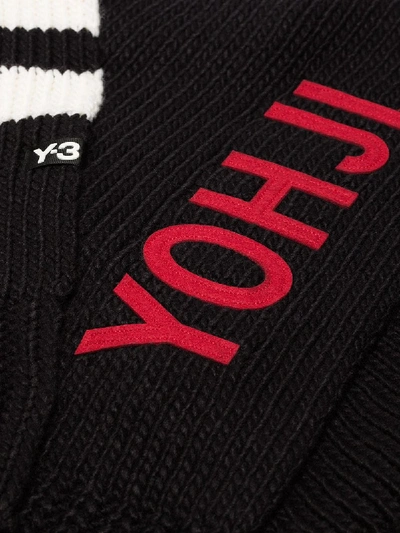 Shop Y-3 Black Chunky Knit Logo Scarf