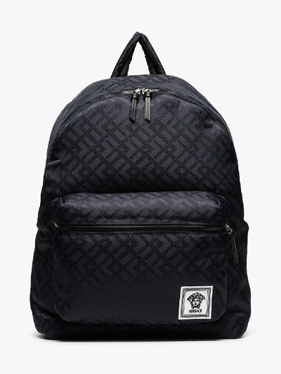 Shop Versace Black Greek Key Embossed Backpack