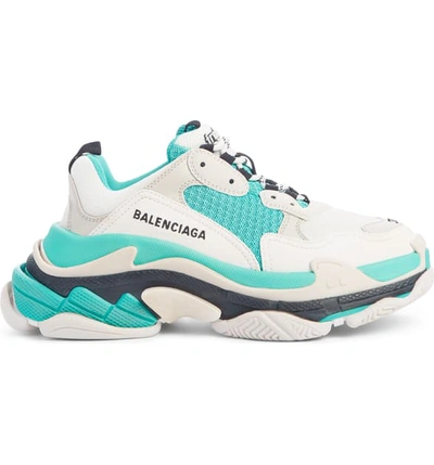 Shop Balenciaga Triple S Low Top Sneaker In White/ Turquoise