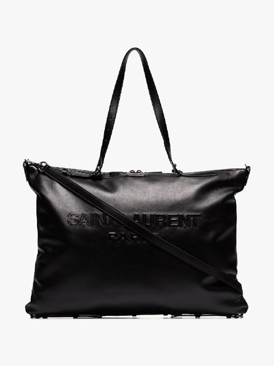 Shop Saint Laurent Mens Black Embossed Logo Tote Bag