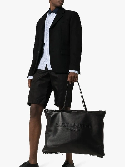 Shop Saint Laurent Mens Black Embossed Logo Tote Bag