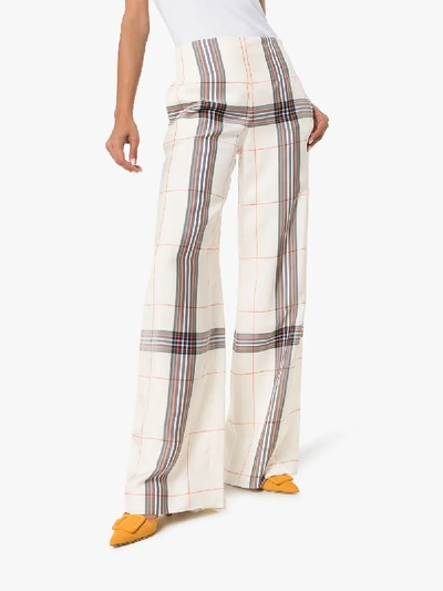 Shop Roland Mouret Tayport Wide Leg Checked Trousers In Multicolour